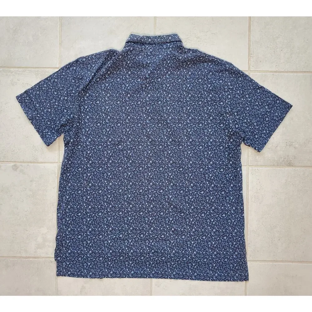 Polo Ralph Lauren Men's Large Golf Polo Shirt Blue Floral Cotton Stretch Vintage